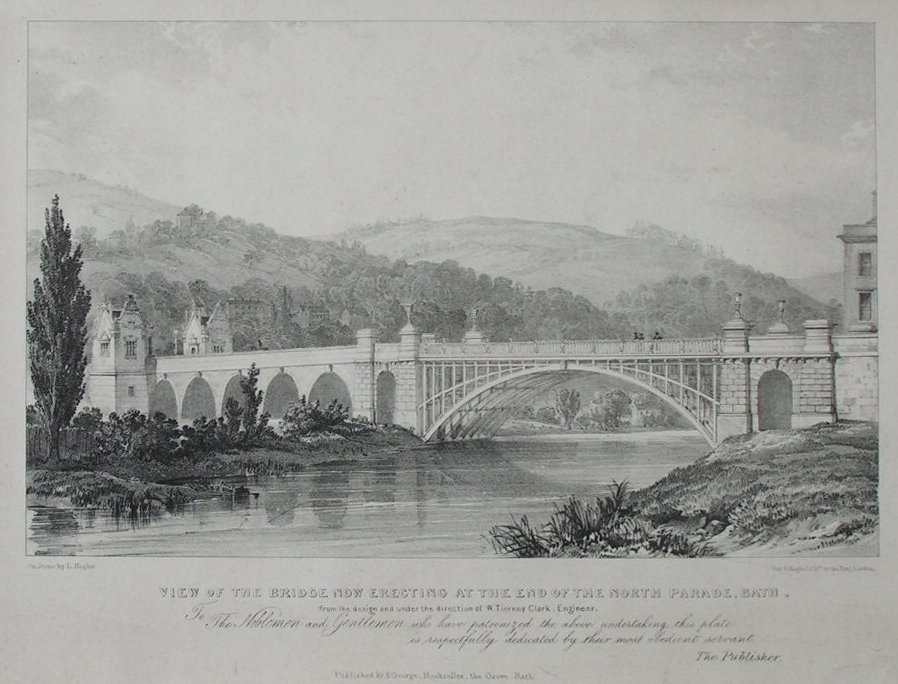 Lithograph - View of the Bridge now Erecting at the end of North Parade, Bath